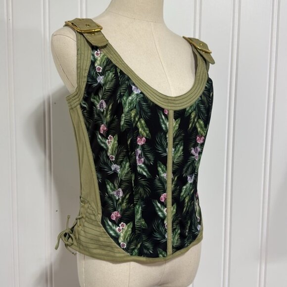 NWT Corset Story Tapestry Inspired Floral Green Zip Up Corset Top size 34” - Picture 2 of 11